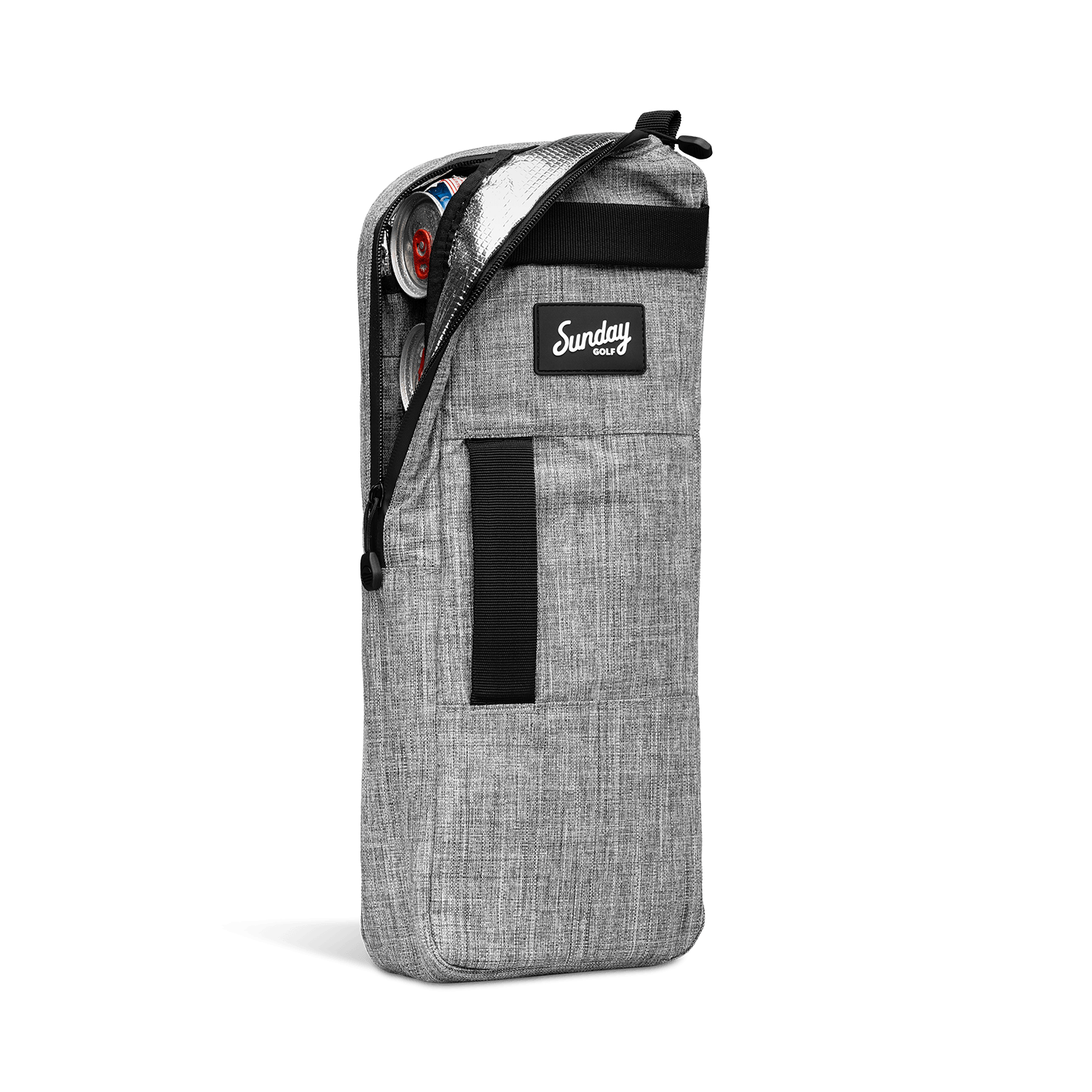 Heather Gray Cooler Bag Front Shot Unzip with Cans