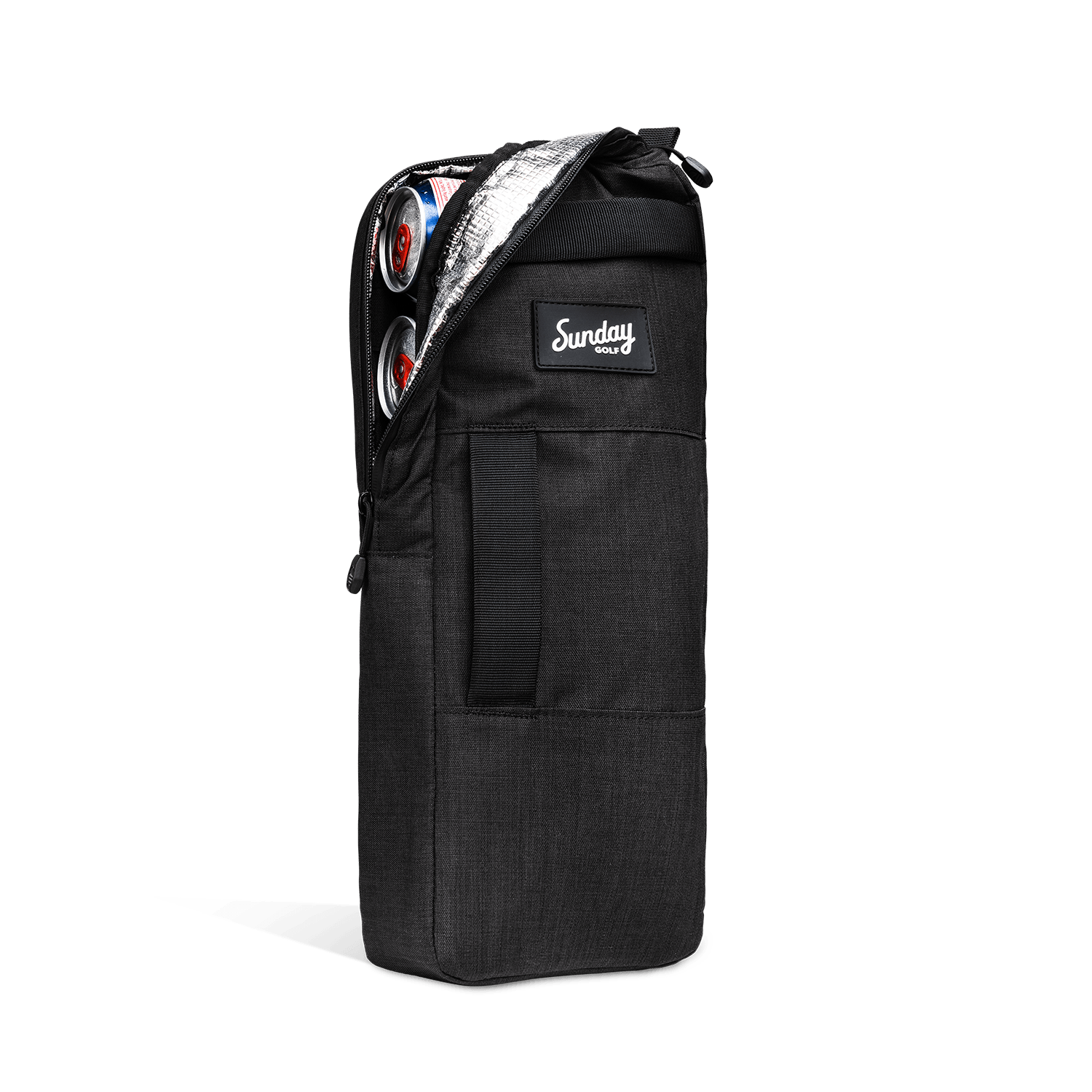 black big frosty cooler bag showing beverages inside