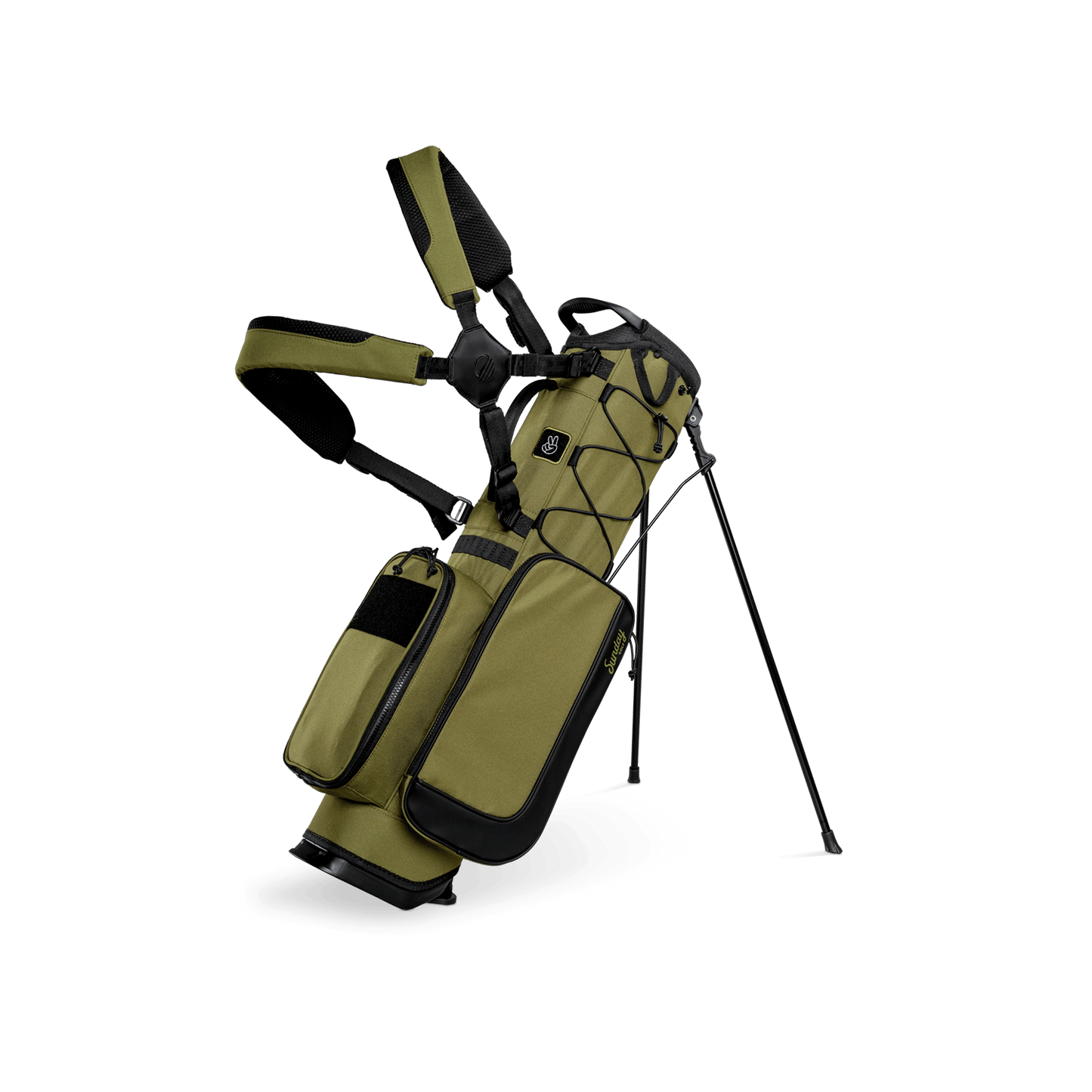A full front shot of a Patton Green Recess kids golf bag with double straps