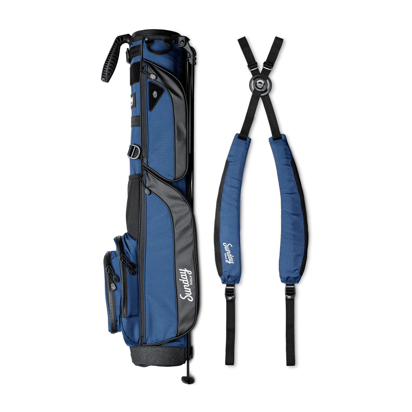 cobalt blue loma xl golf bag by sunday golf with double strap