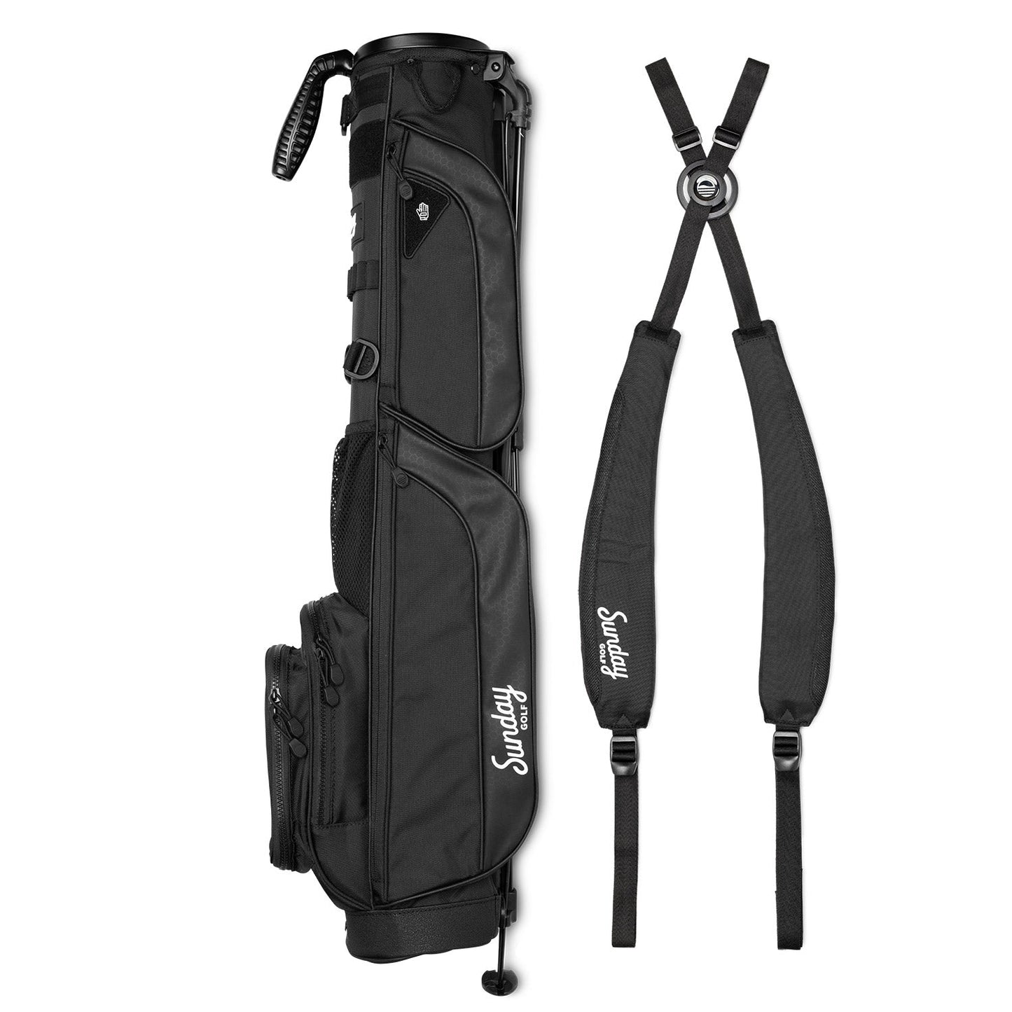 loma xl golf bag in matte black by sunday golf with double carrying straps