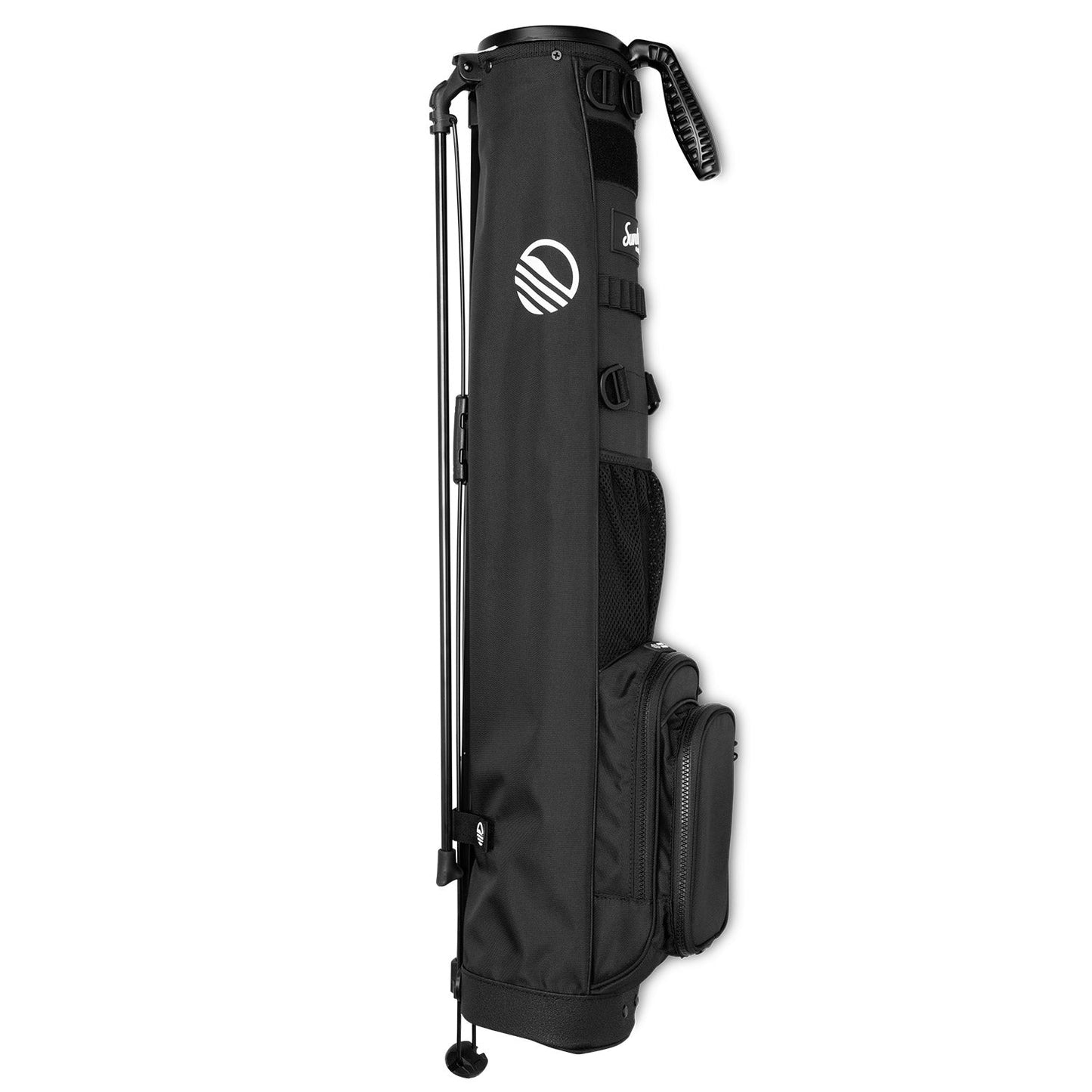 side view of loma xl golf bag in matte black by Sunday Golf