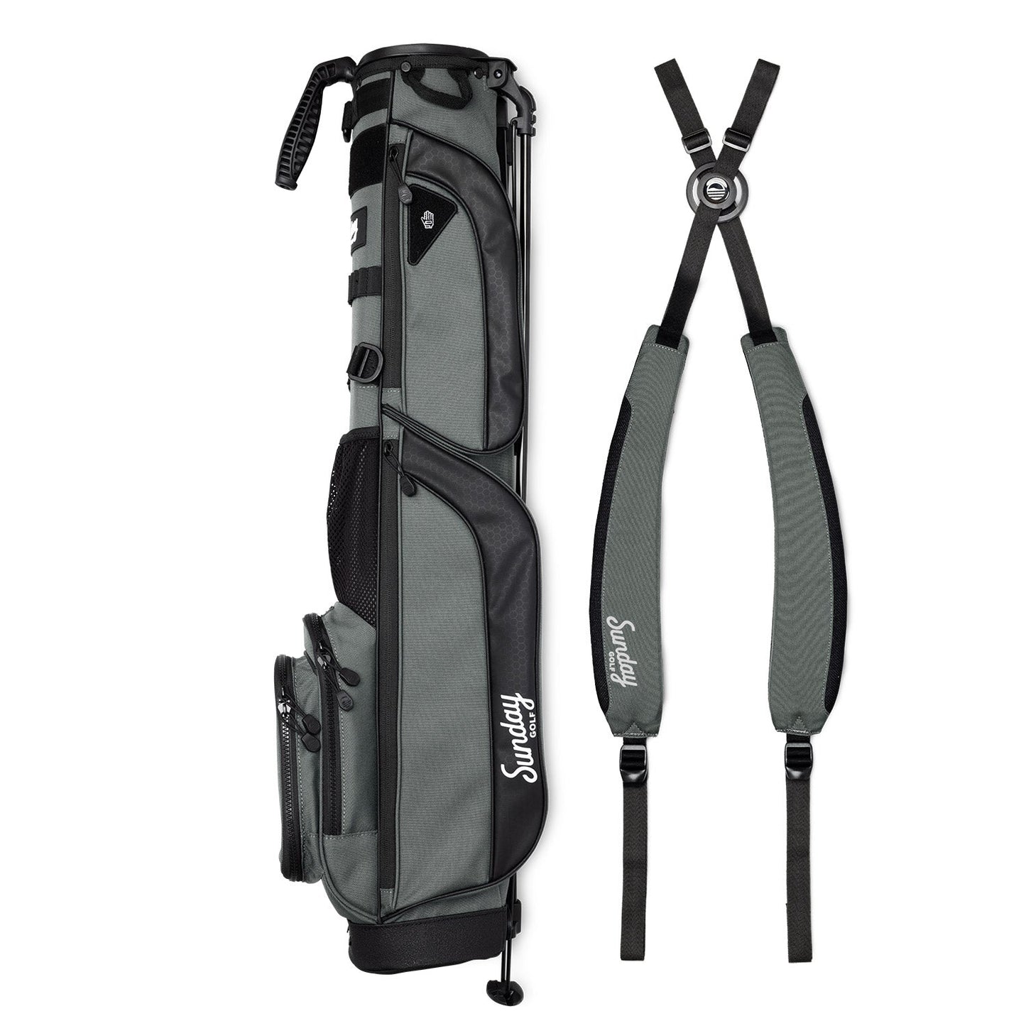 loma xl golf bag in midnight green side by side with carrying strap
