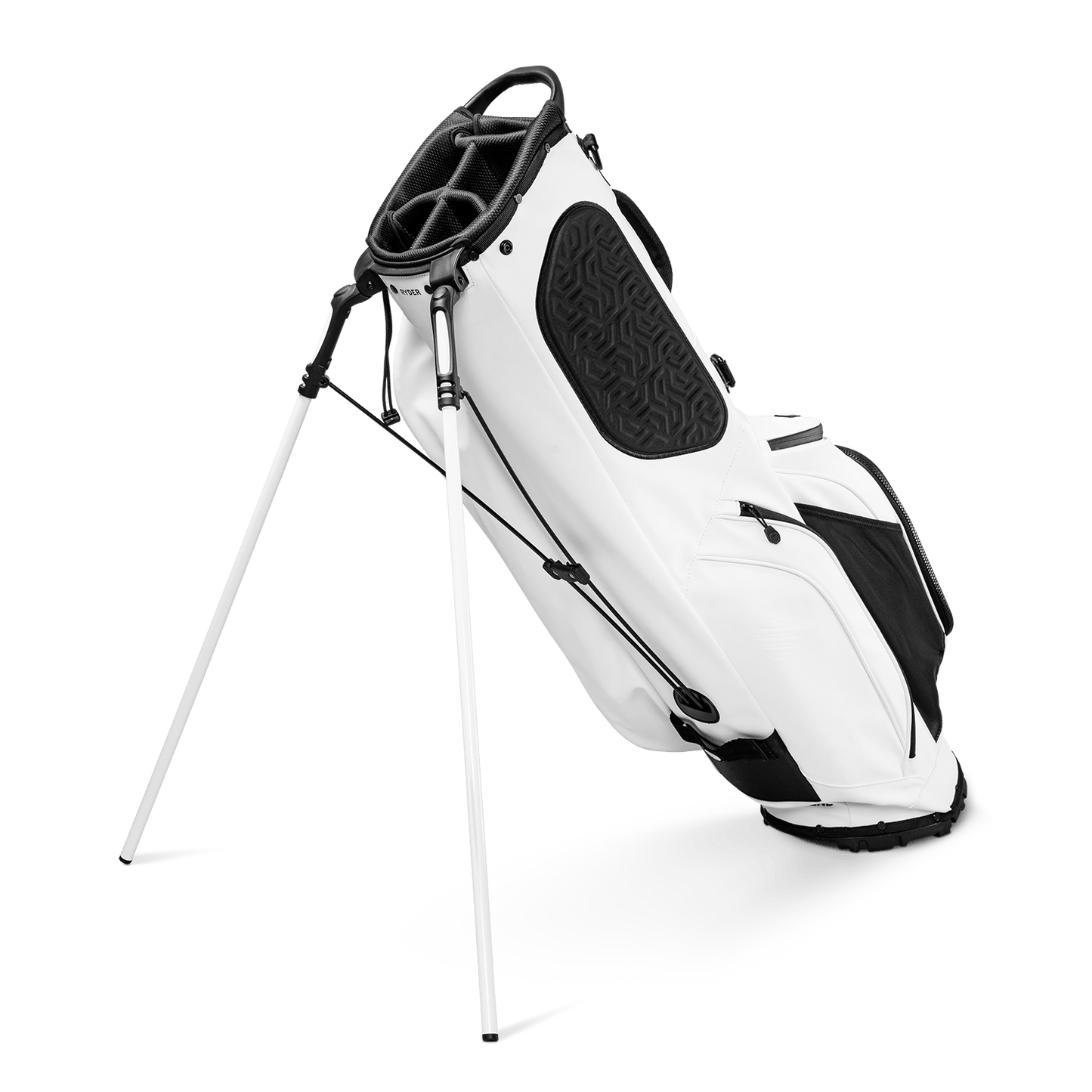 Ryder white vegan leather back shot with stand