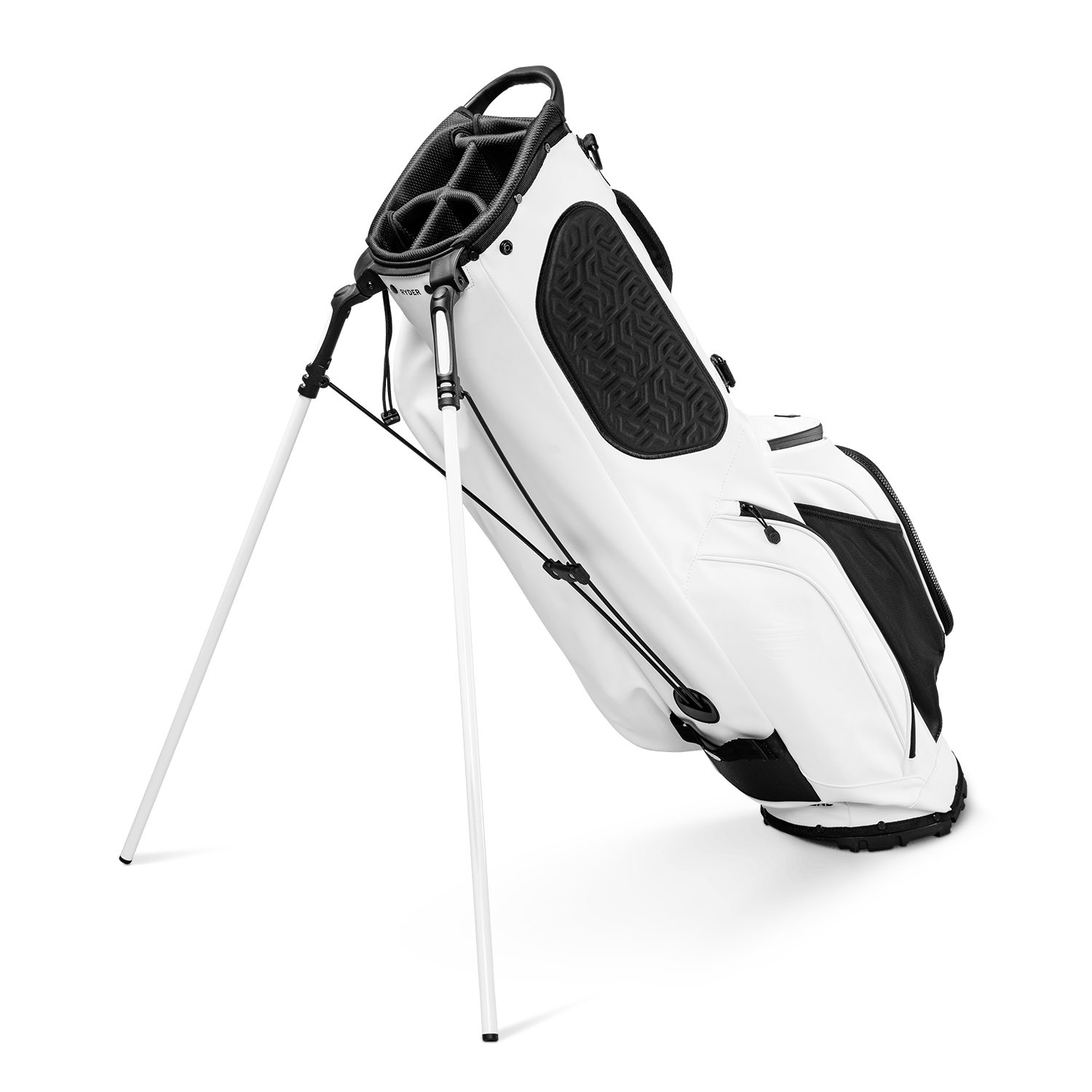 Ryder white vegan leather back shot with stand