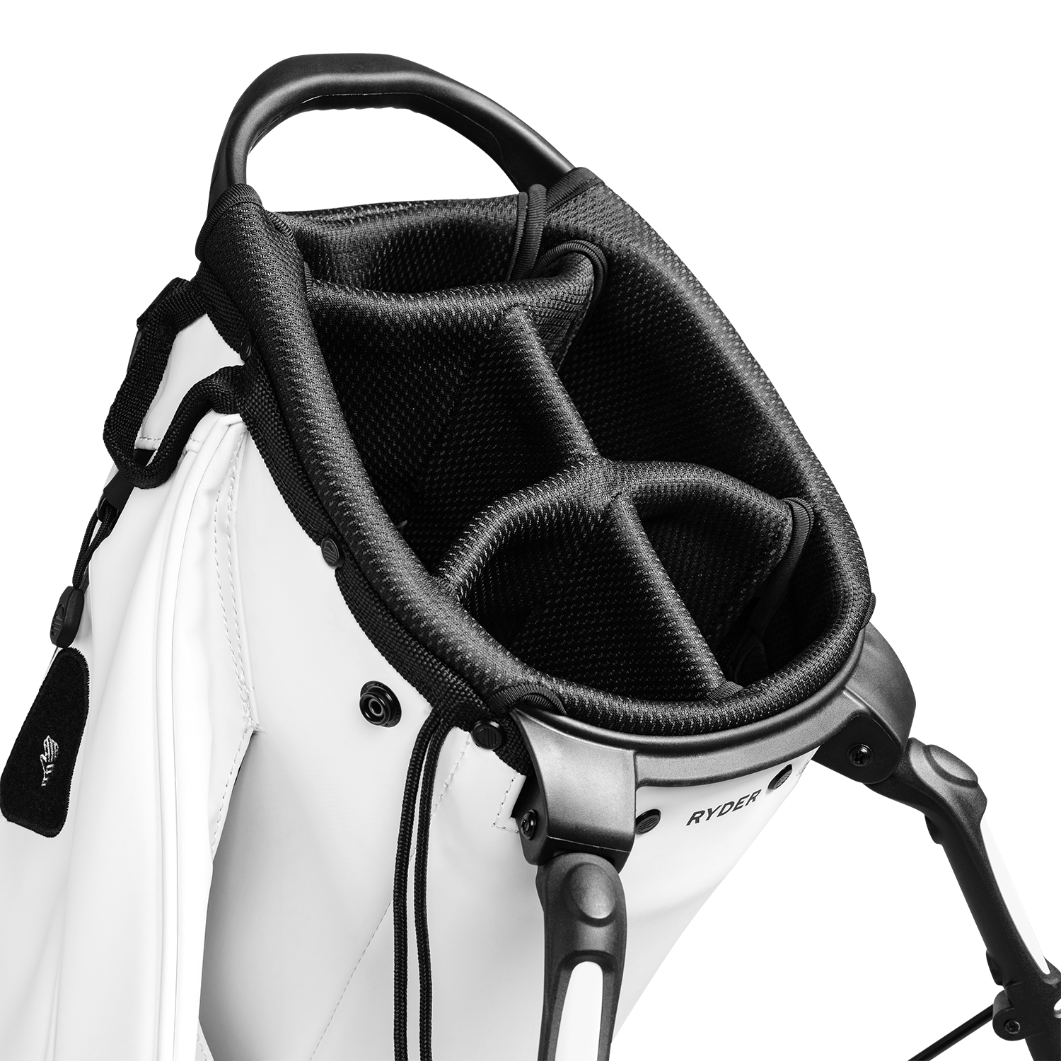 Ryder white vegan leather close up shot  of the divider