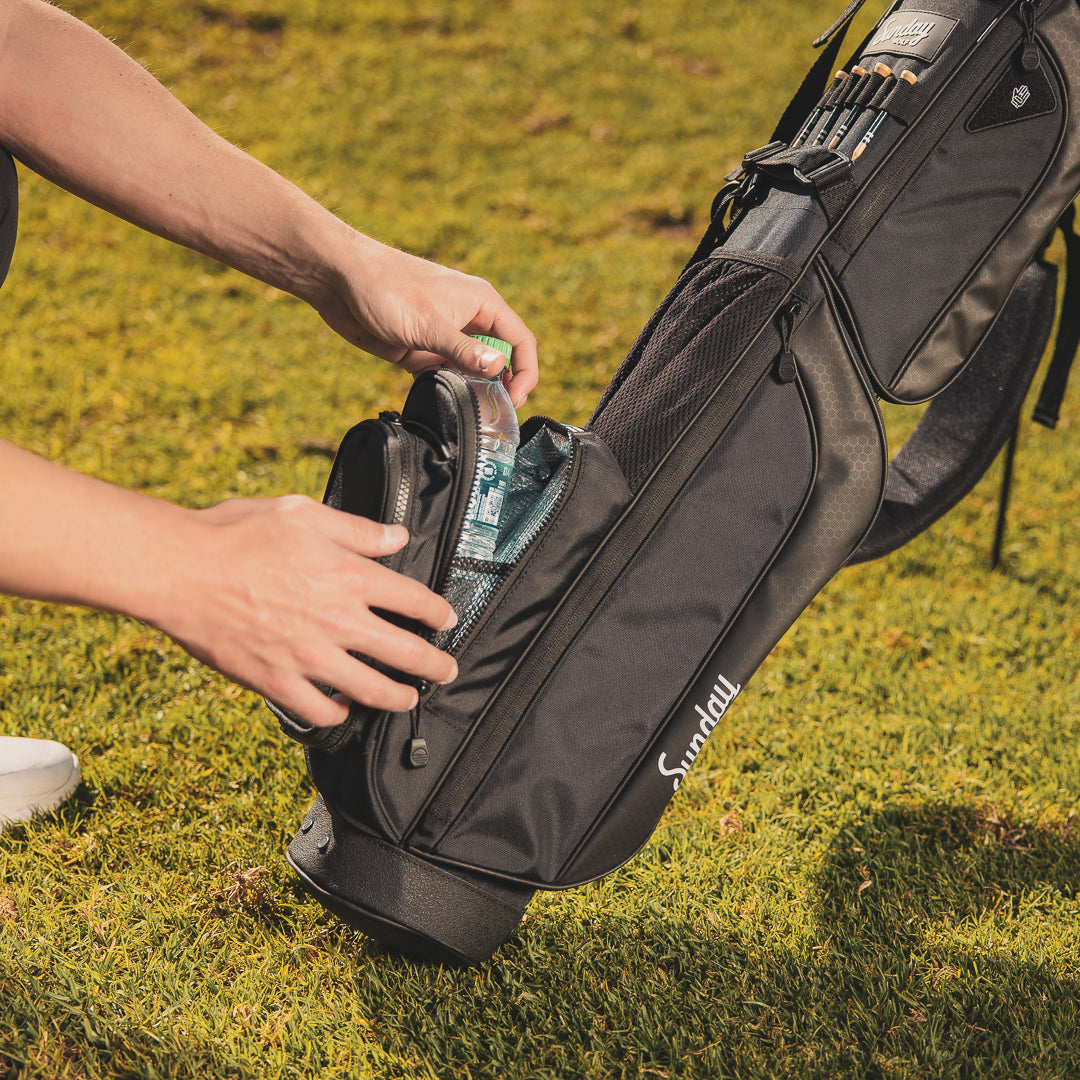 insulated beverage pouch on Matte Black Loma Xl Bag by Sunday Golf
