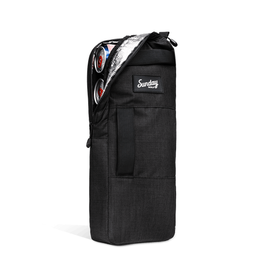 black big frosty cooler bag showing beverages inside