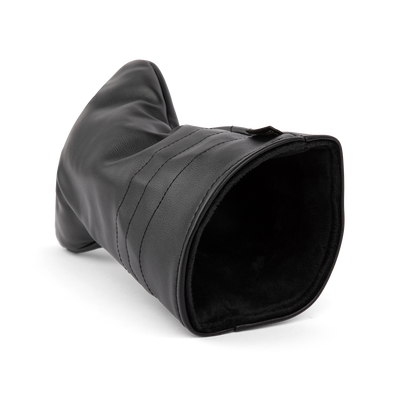 Inward shot of driver golf headcover in black vegan leather