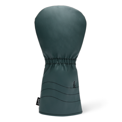 Rear shot of driver golf headcover in midnight green vegan leather
