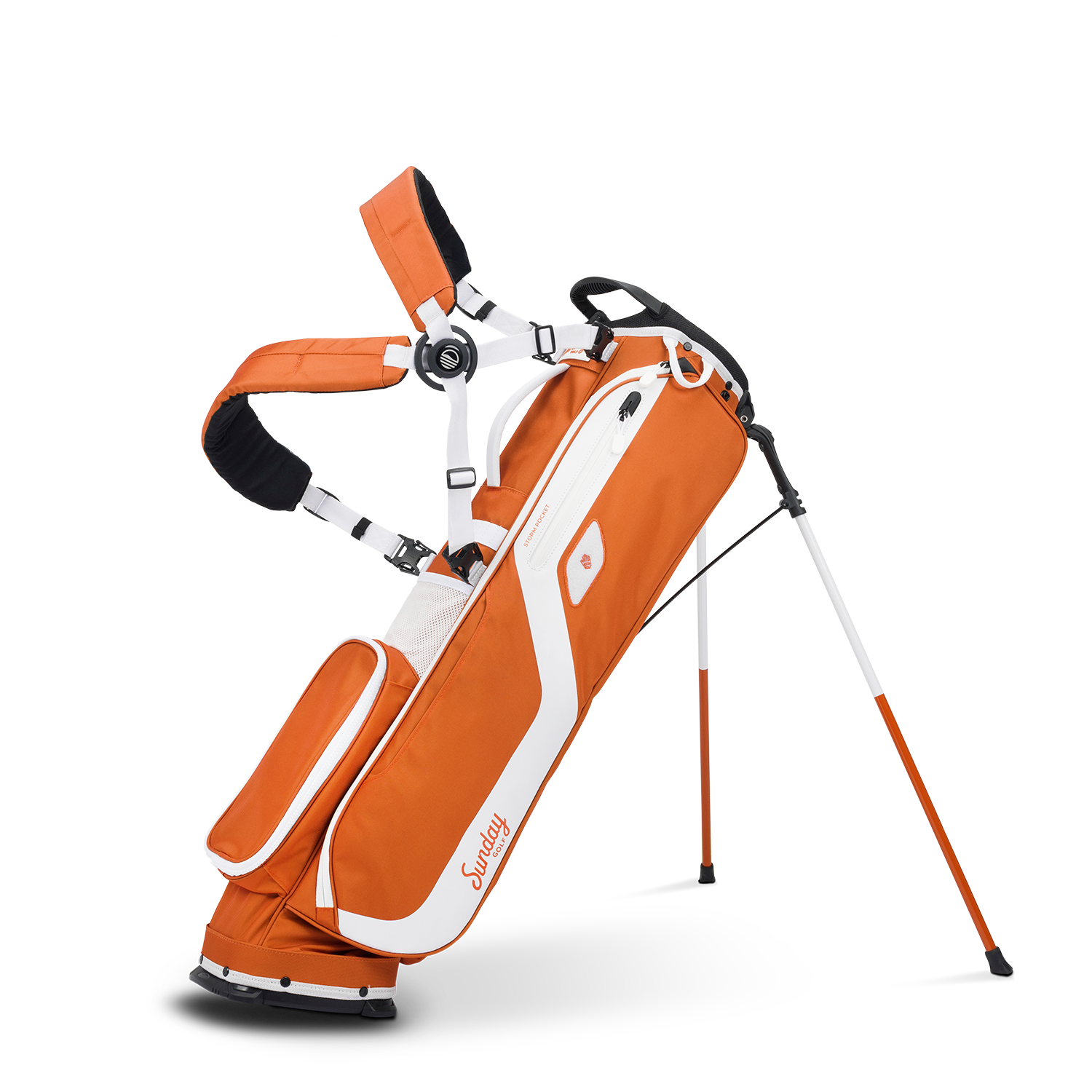 A full front shot of standing El Camino golf bag in burnt orange
