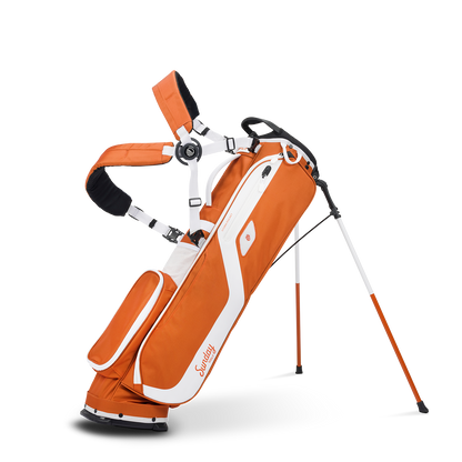 A full front shot of standing El Camino golf bag in burnt orange