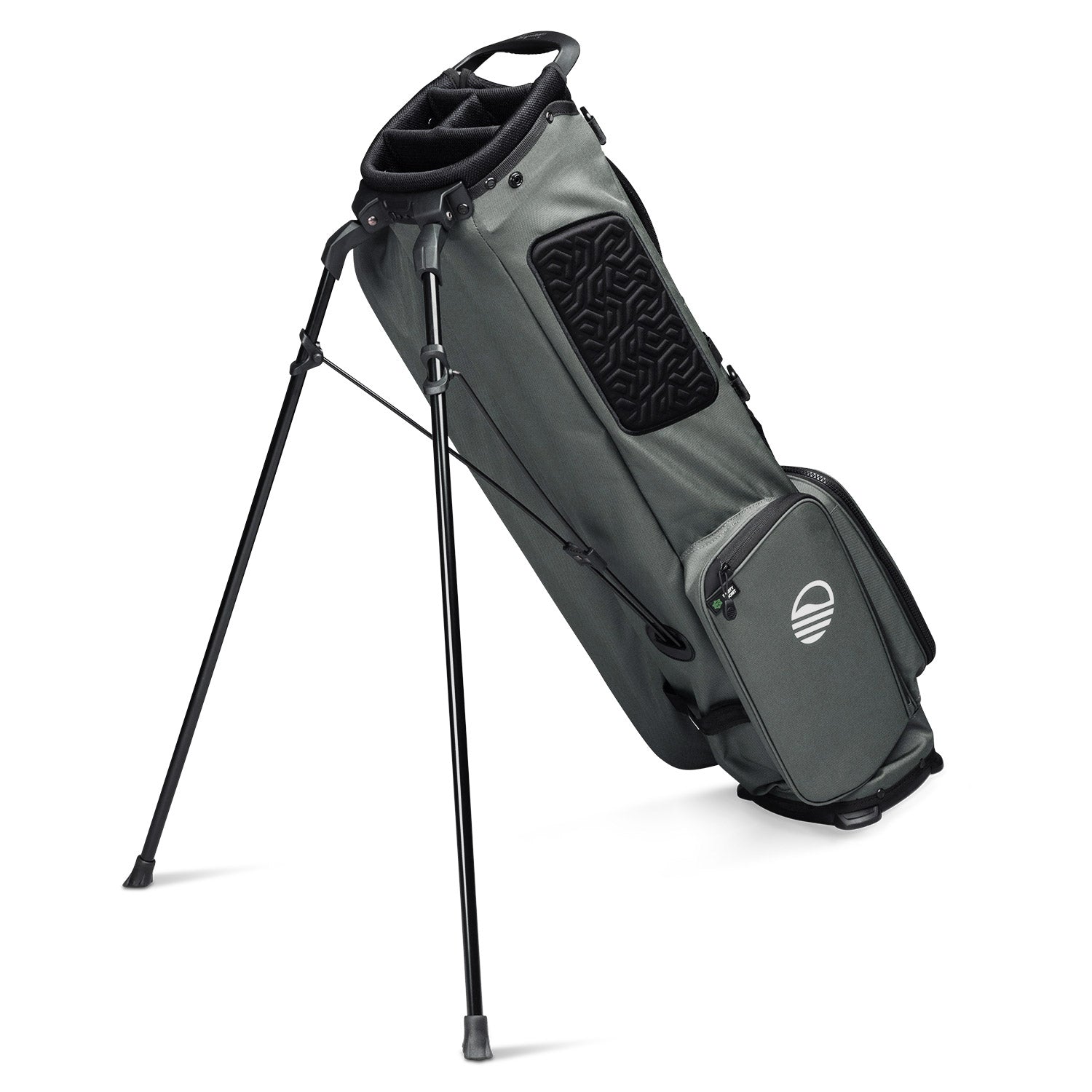 midnight green El Camino golf bag by Sunday Golf showing stand legs and 4 way club divider