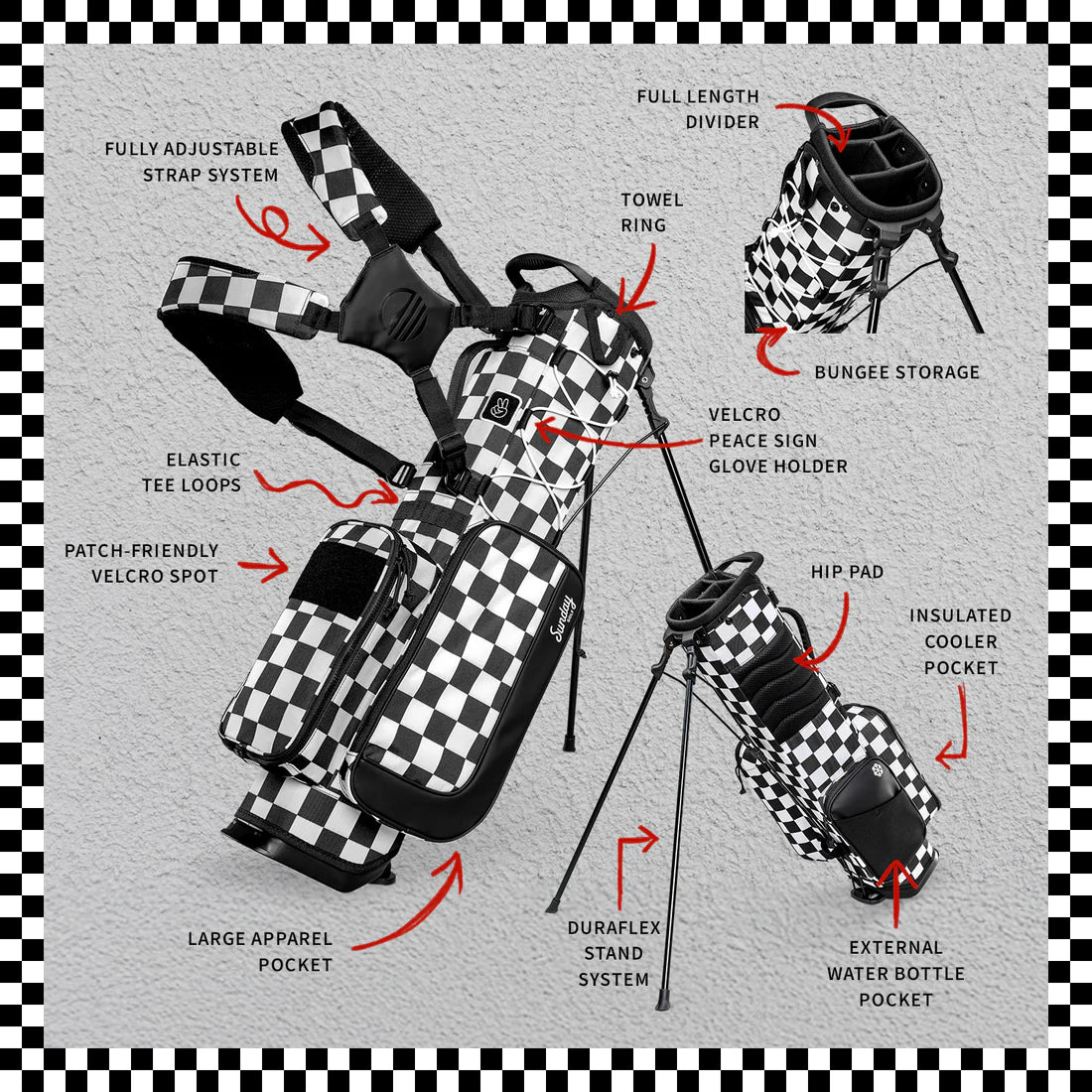 Sac de golf Recess Kids | Damier noir/blanc
