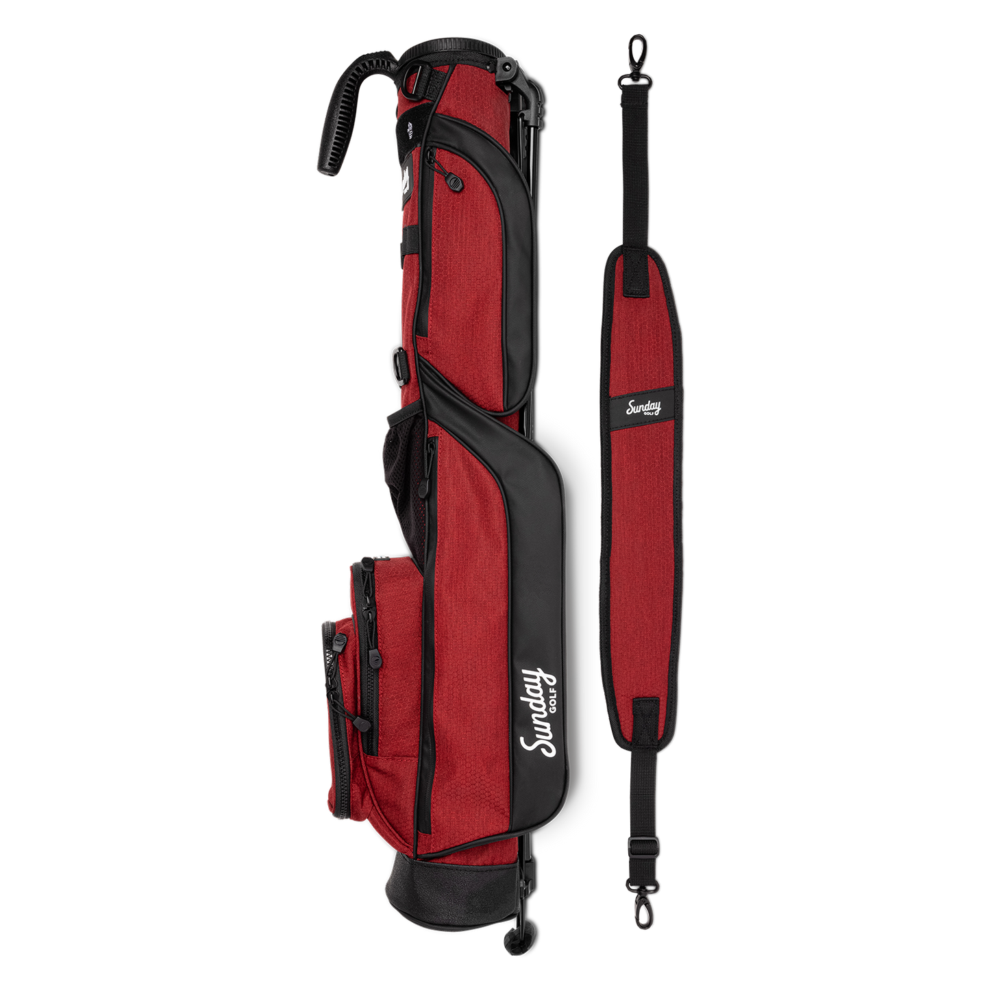 deep red burgundy loma golf bag with carrying strap side by side 
