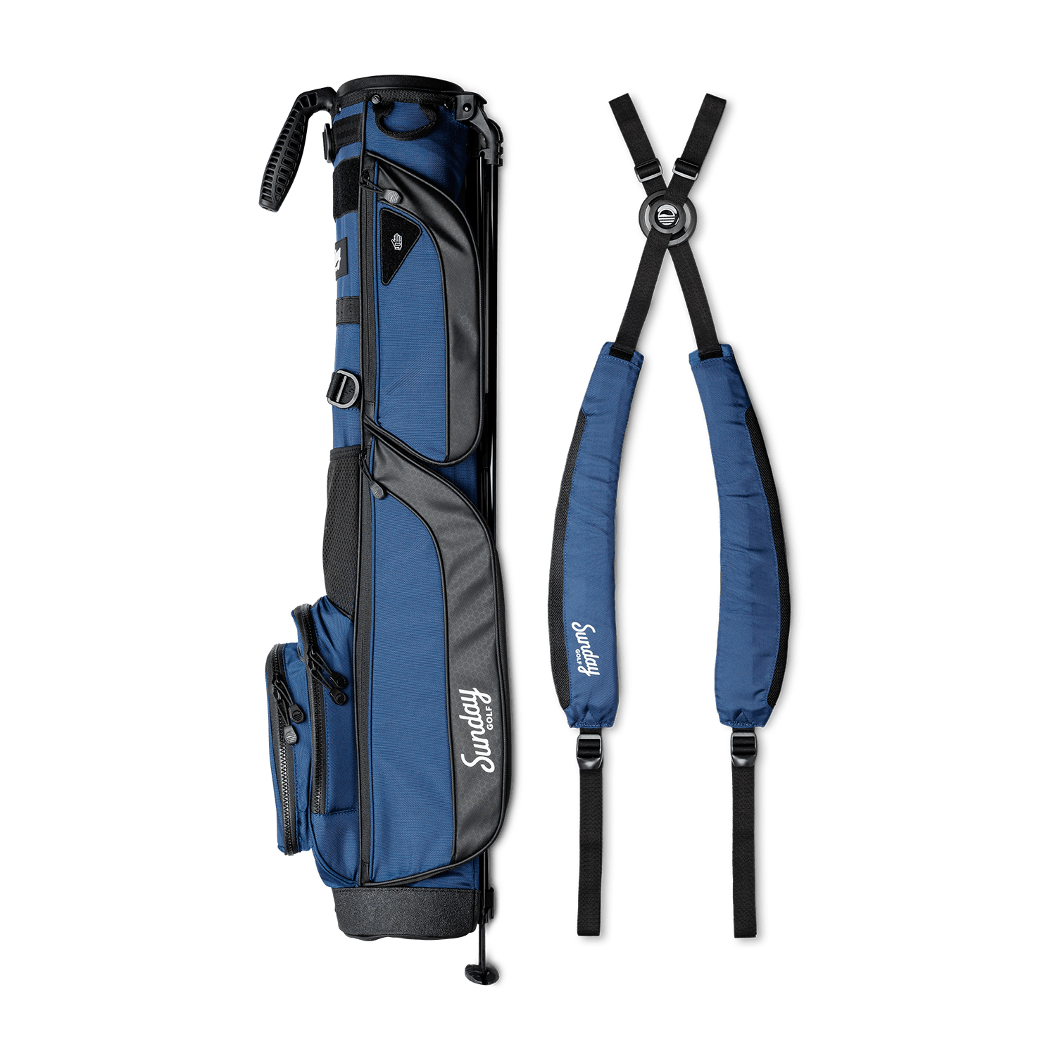 cobalt blue loma xl golf bag by sunday golf with double strap