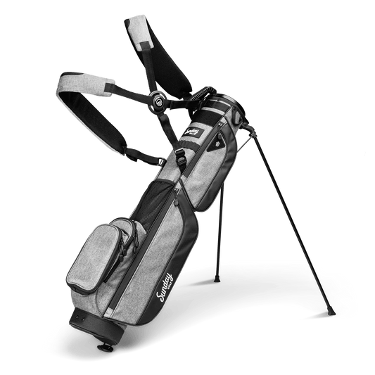 loma xl golf bag in heather gray with double carrying strap 