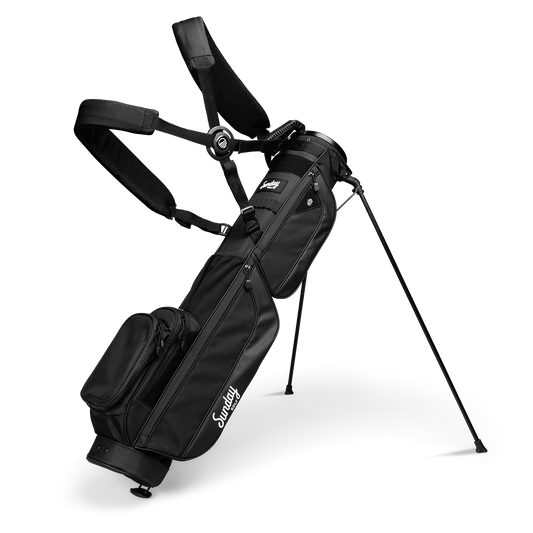 matte black loma xl bag with double straps and leg stands