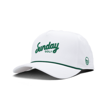 White hat with dark green rope and sunday golf logo