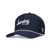 navy hat with white rope and embroidery by Sunday Golf