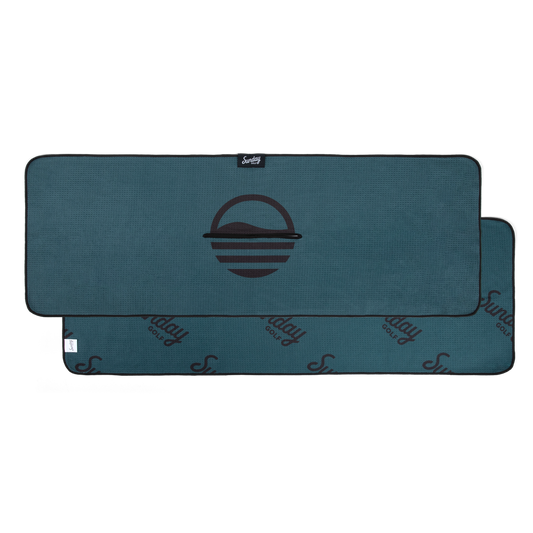 Midnight green towel with Sunday Golf logo front and back